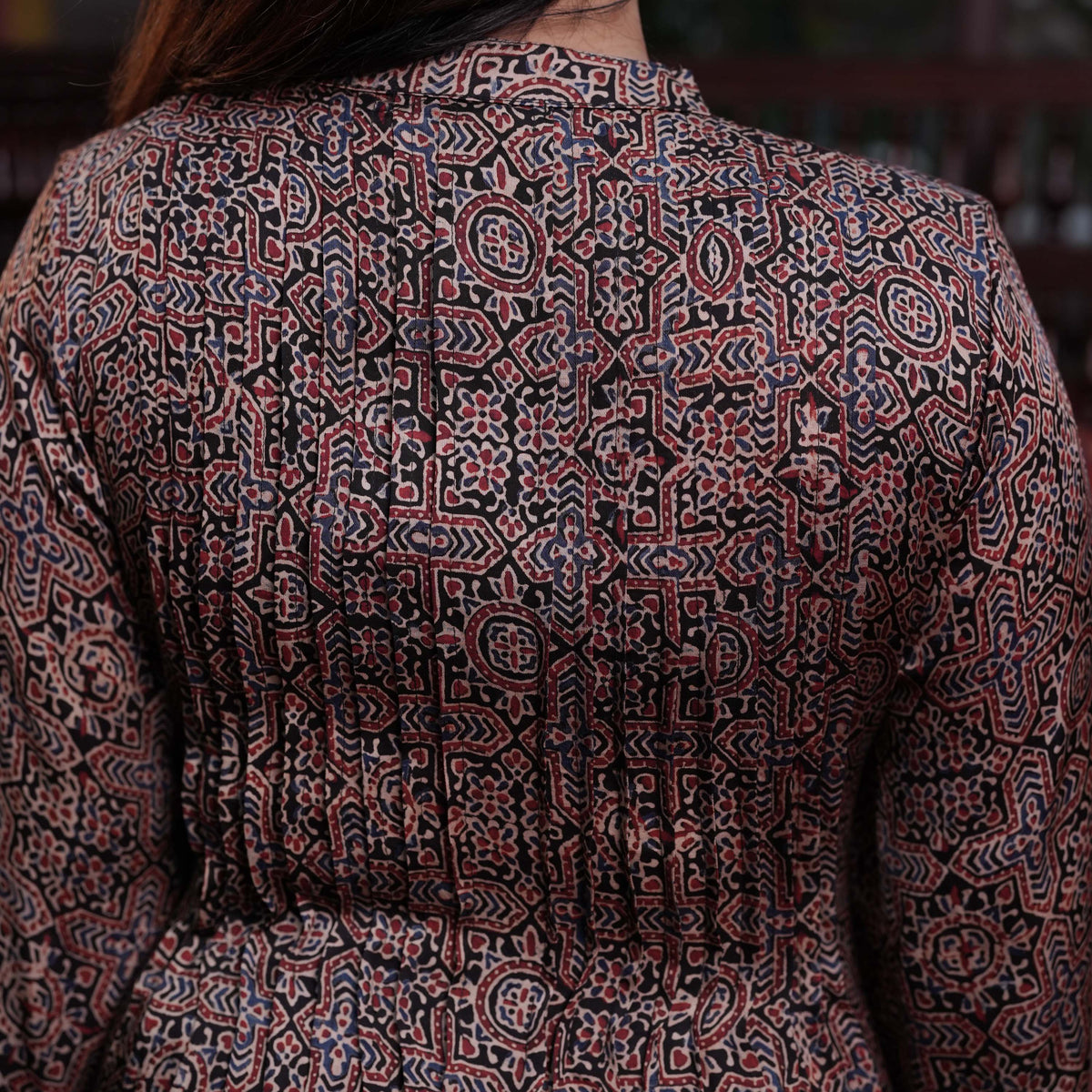 Hand block printed Modal Silk Pintuck  Aline Princess cut Kurthi