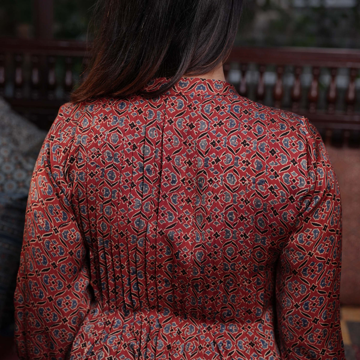 Hand block printed Modal Silk Pintuck  Aline Princess cut Kurthi