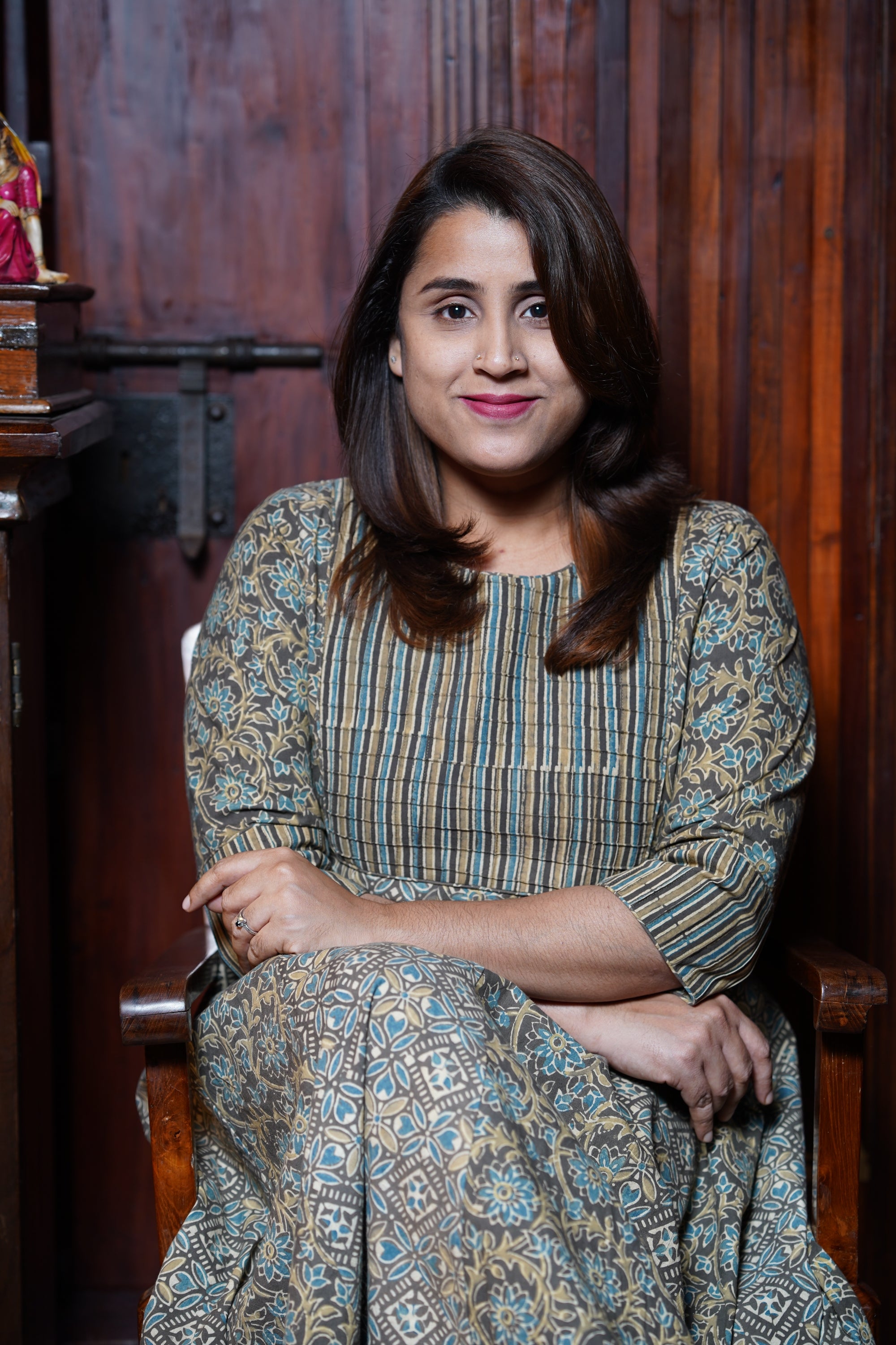 Hand Block Printed Ajrakh Cotton Anarkali Kurthi