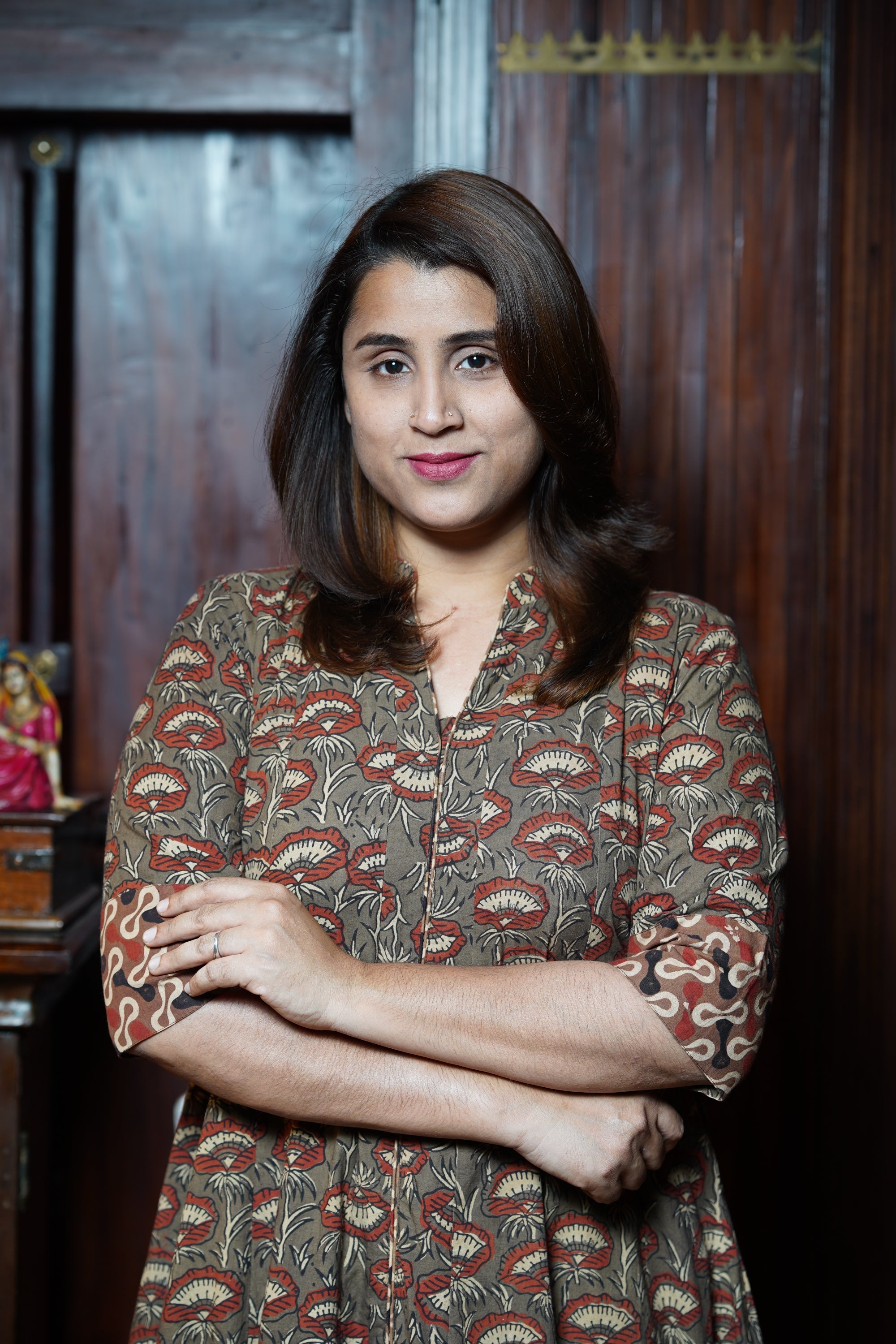 Hand Block Printed Ajrakh Cotton Anarkali Kurthi