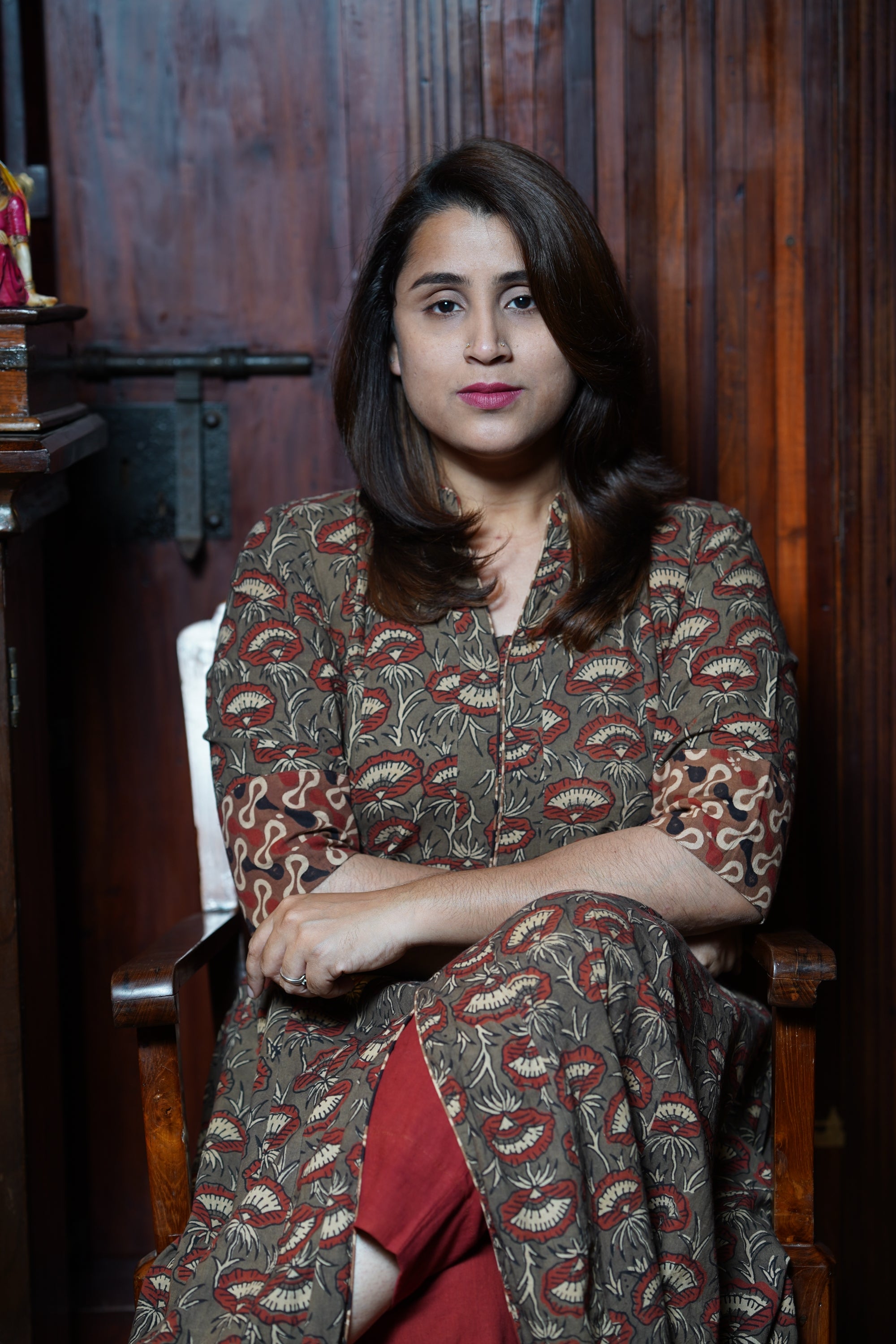 Hand Block Printed Ajrakh Cotton Anarkali Kurthi