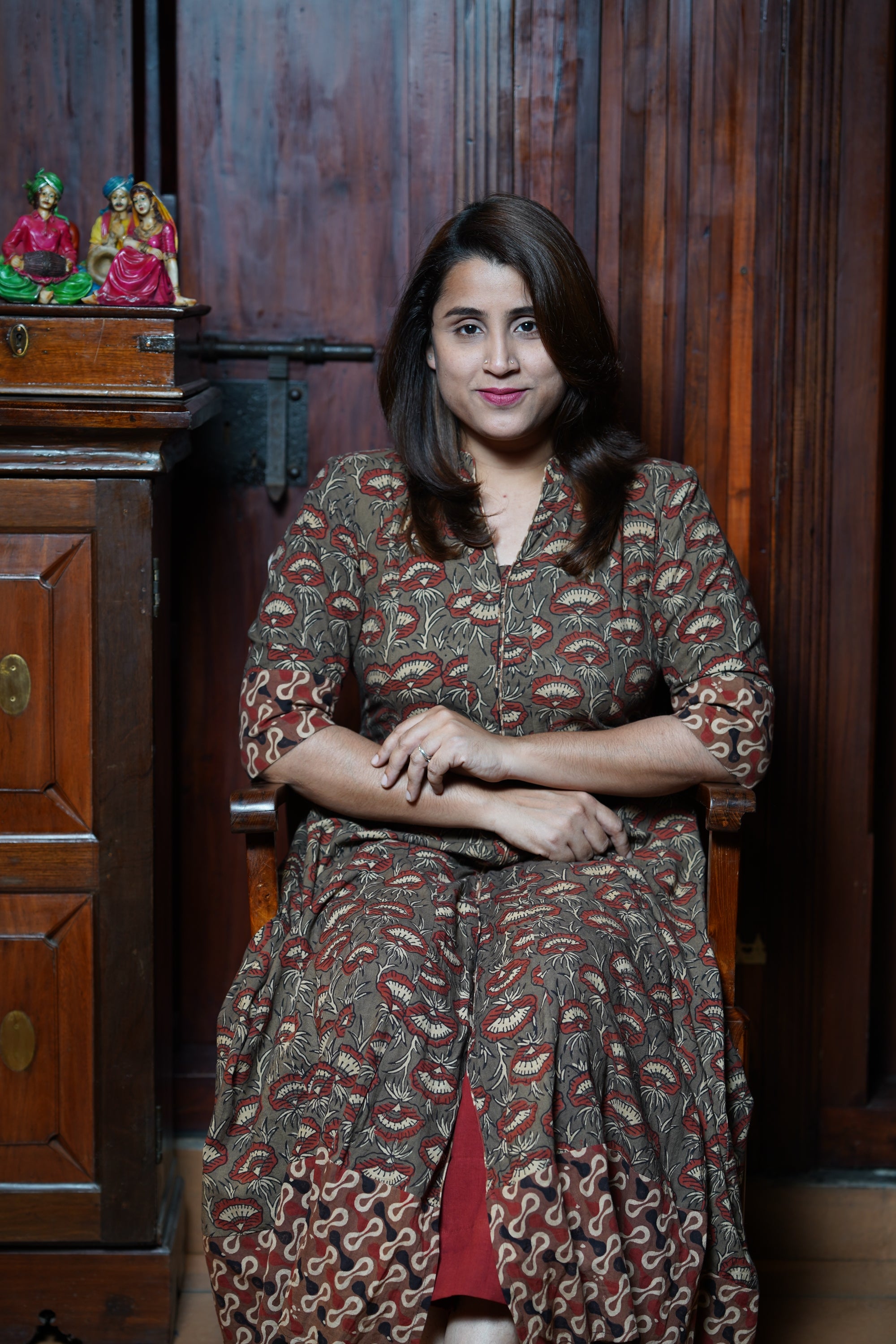 Hand Block Printed Ajrakh Cotton Anarkali Kurthi