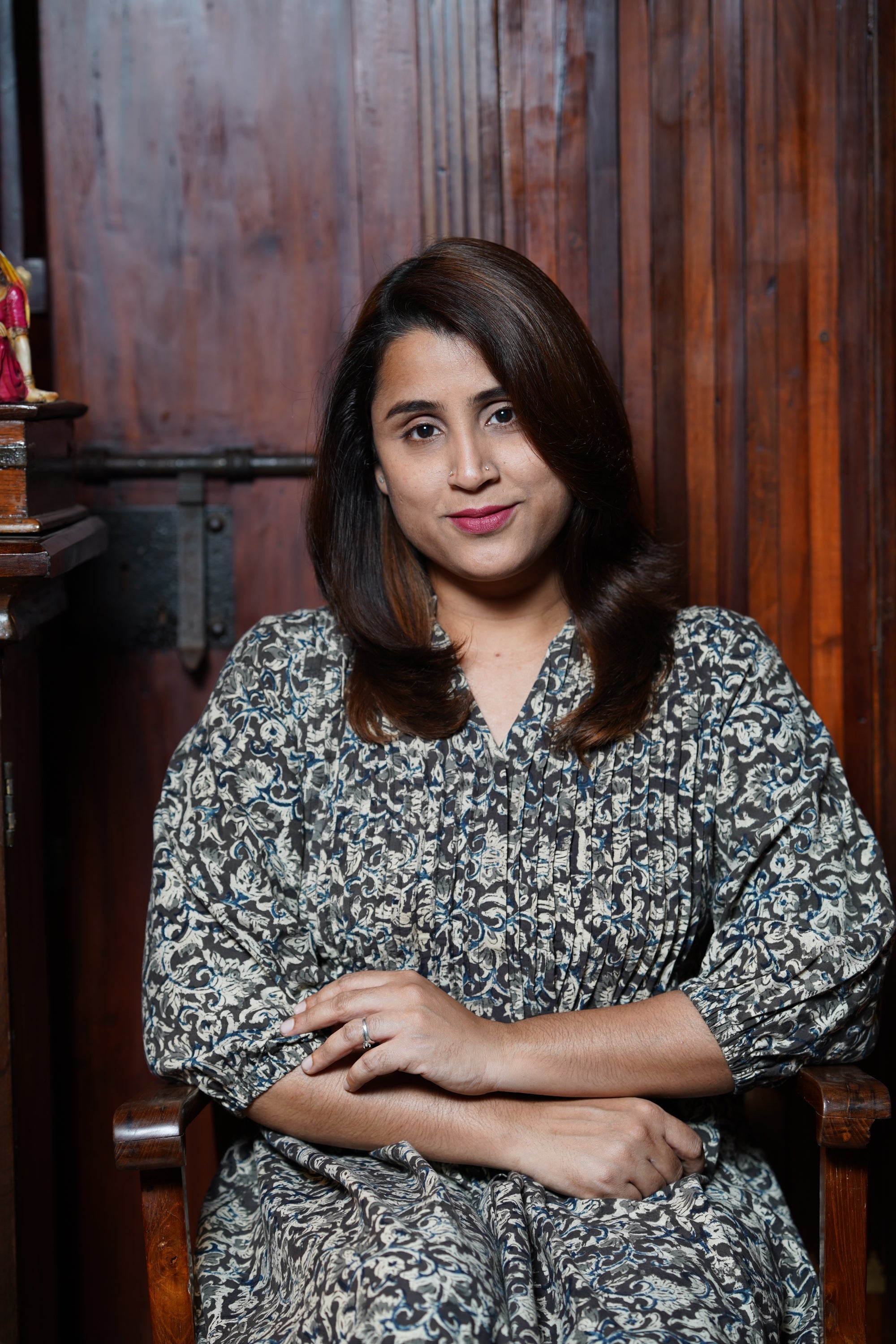 Hand Block Printed Kalamkari Pintuck Aline Pricess Cut Kurthi