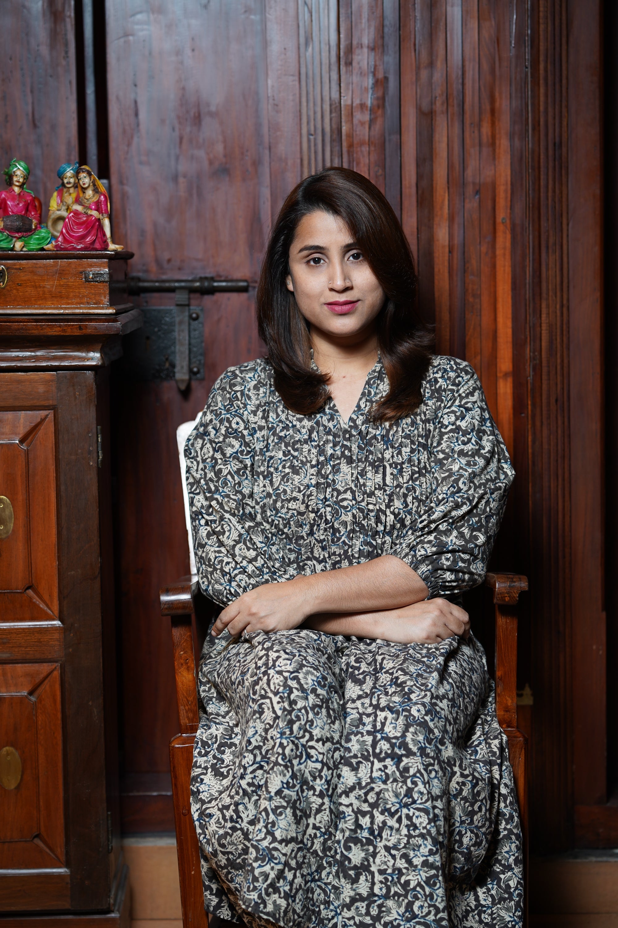 Hand Block Printed Kalamkari Pintuck Aline Pricess Cut Kurthi