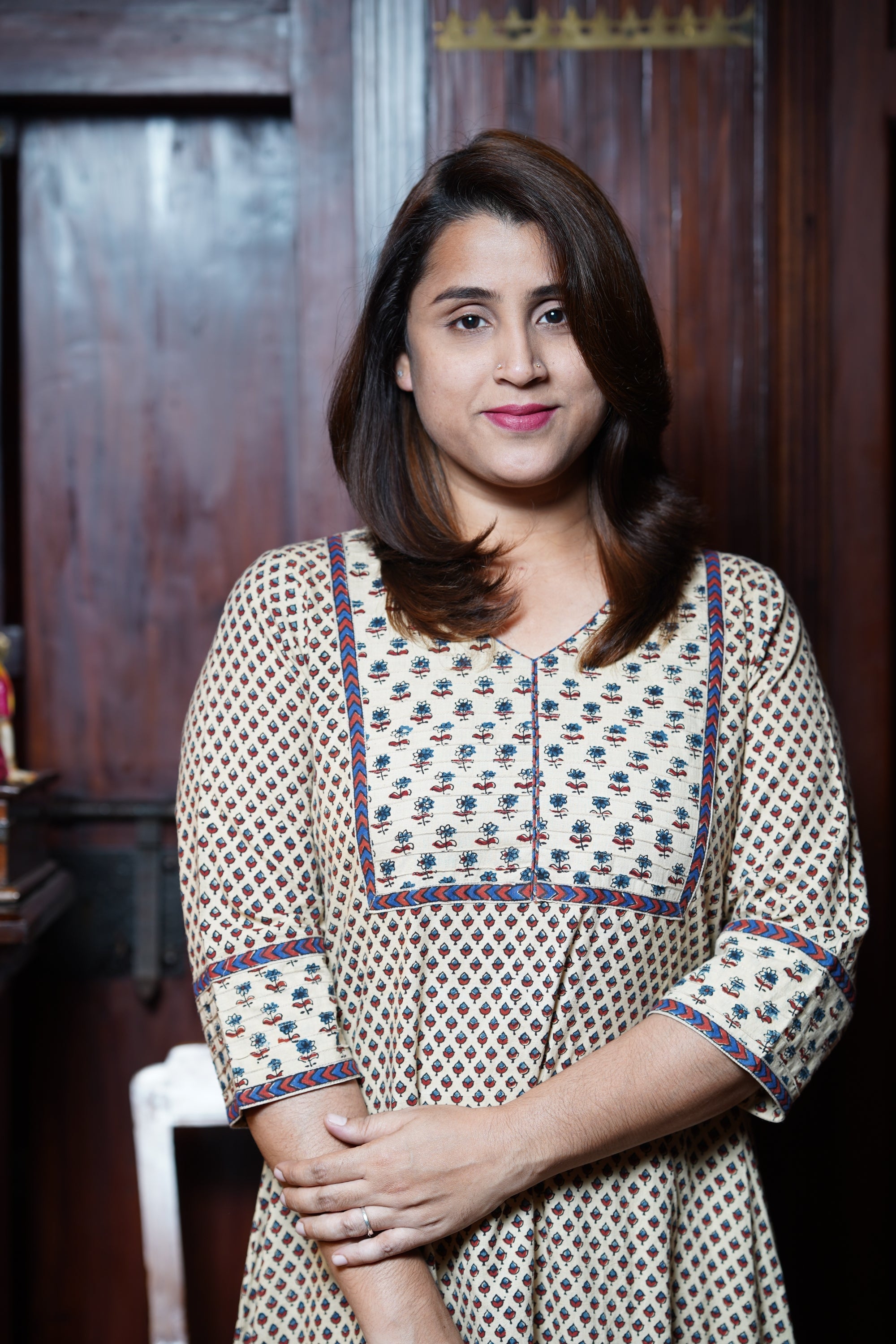 Hand Block Printed Cotton Aline Pricess Cut Kurthi