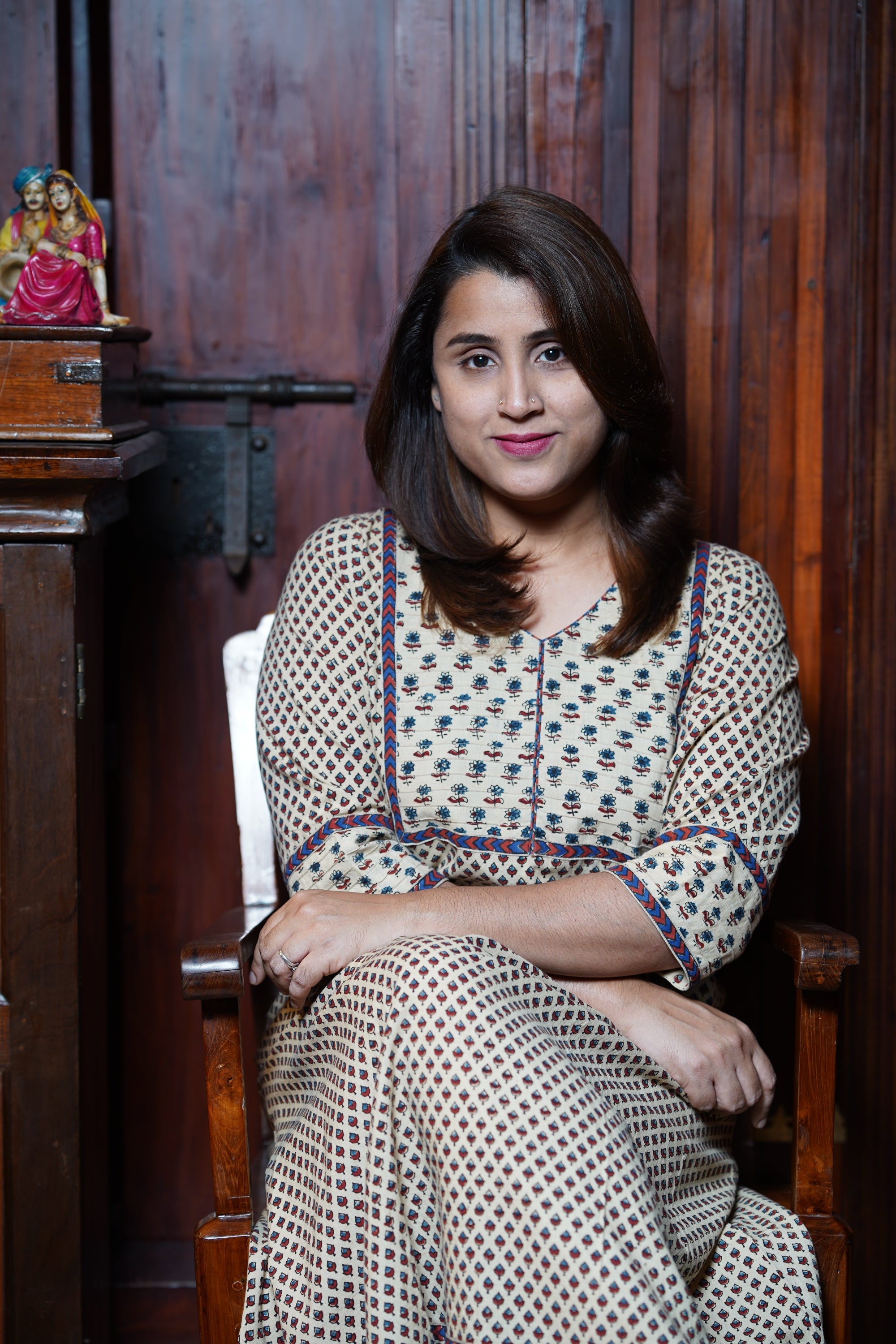 Hand Block Printed Cotton Aline Pricess Cut Kurthi