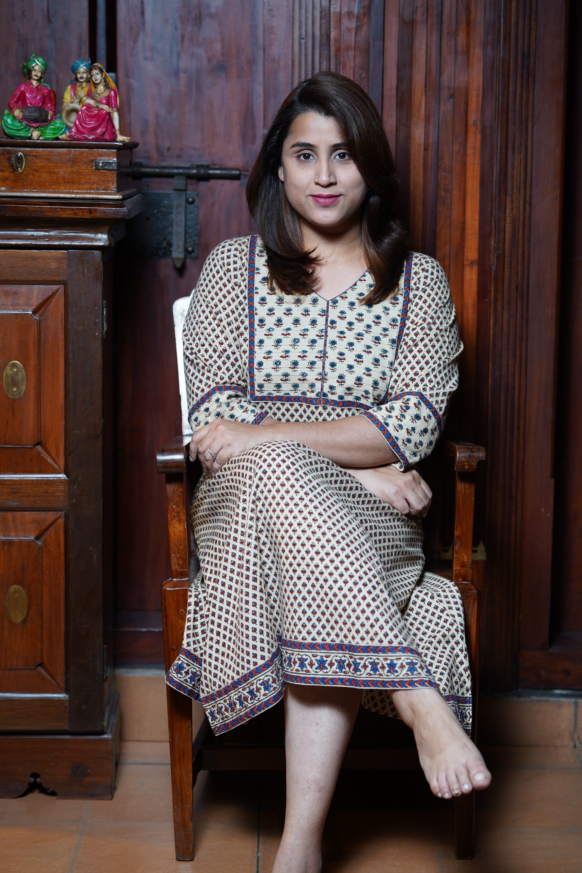 Hand Block Printed Cotton Aline Pricess Cut Kurthi