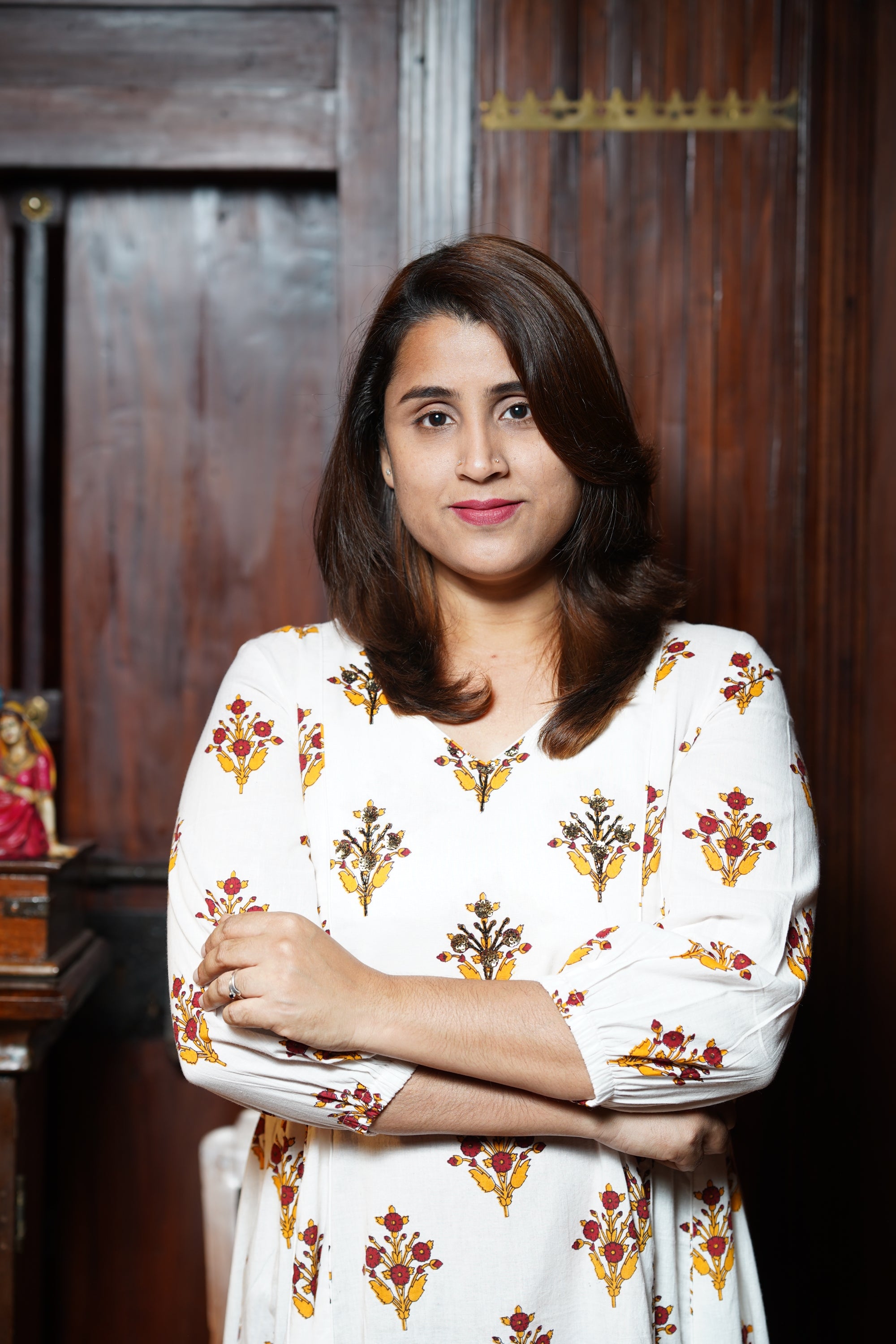 Hand Block Printed Cotton Aline Pricess Cut Kurthi With Hand Work