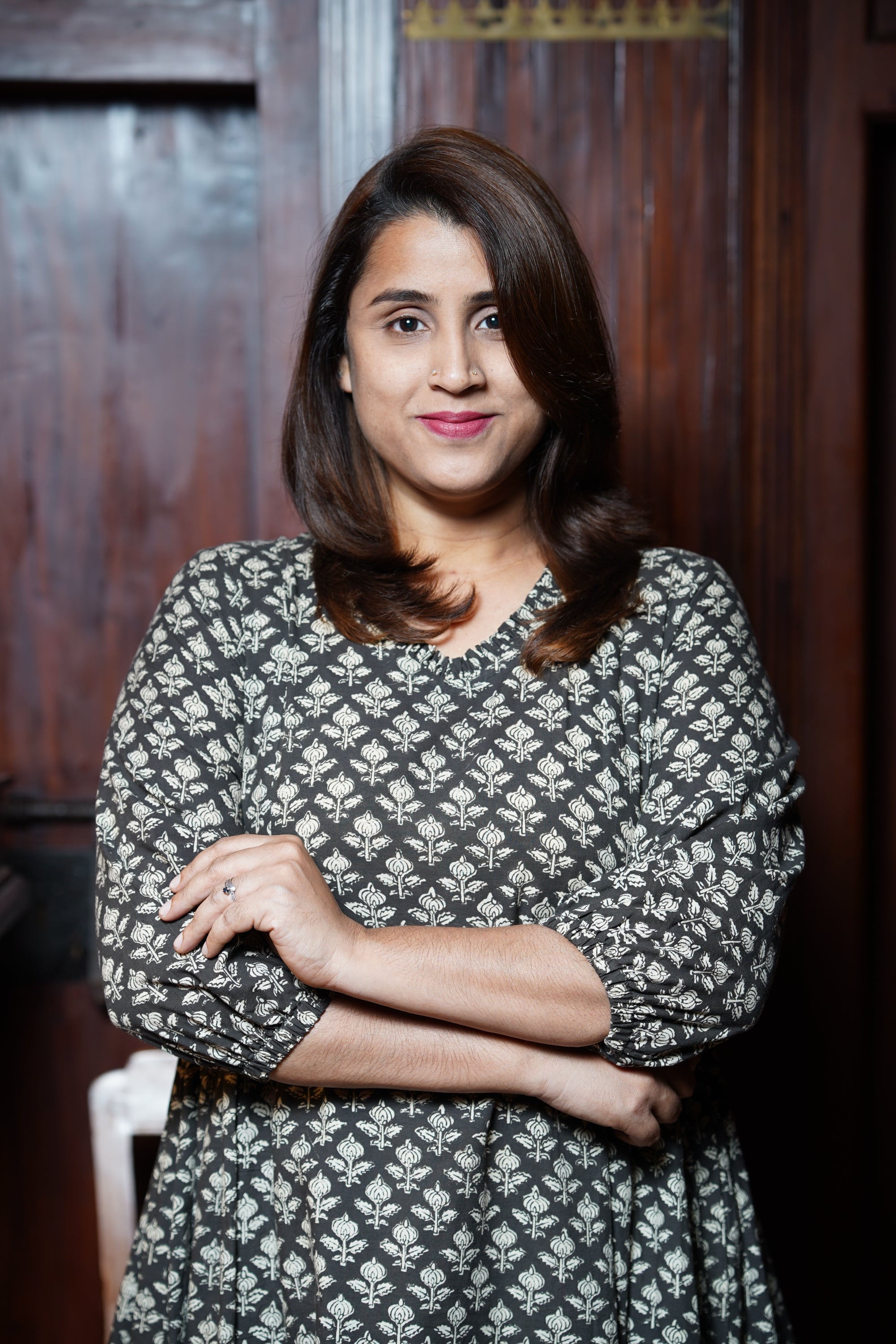 Hand Block Printed Kalamkari Cotton Aline Pricess Cut Kurthi