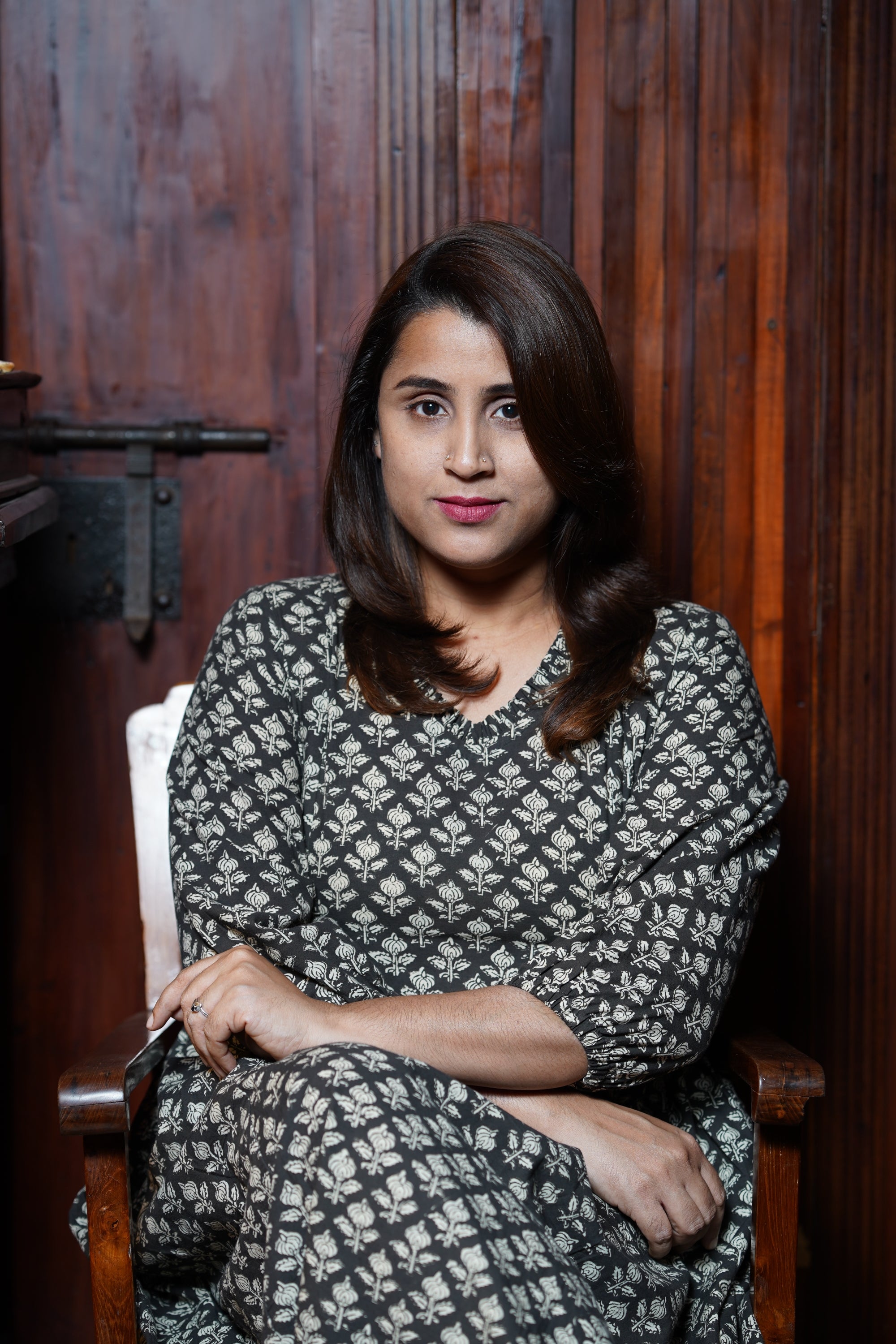 Hand Block Printed Kalamkari Cotton Aline Pricess Cut Kurthi