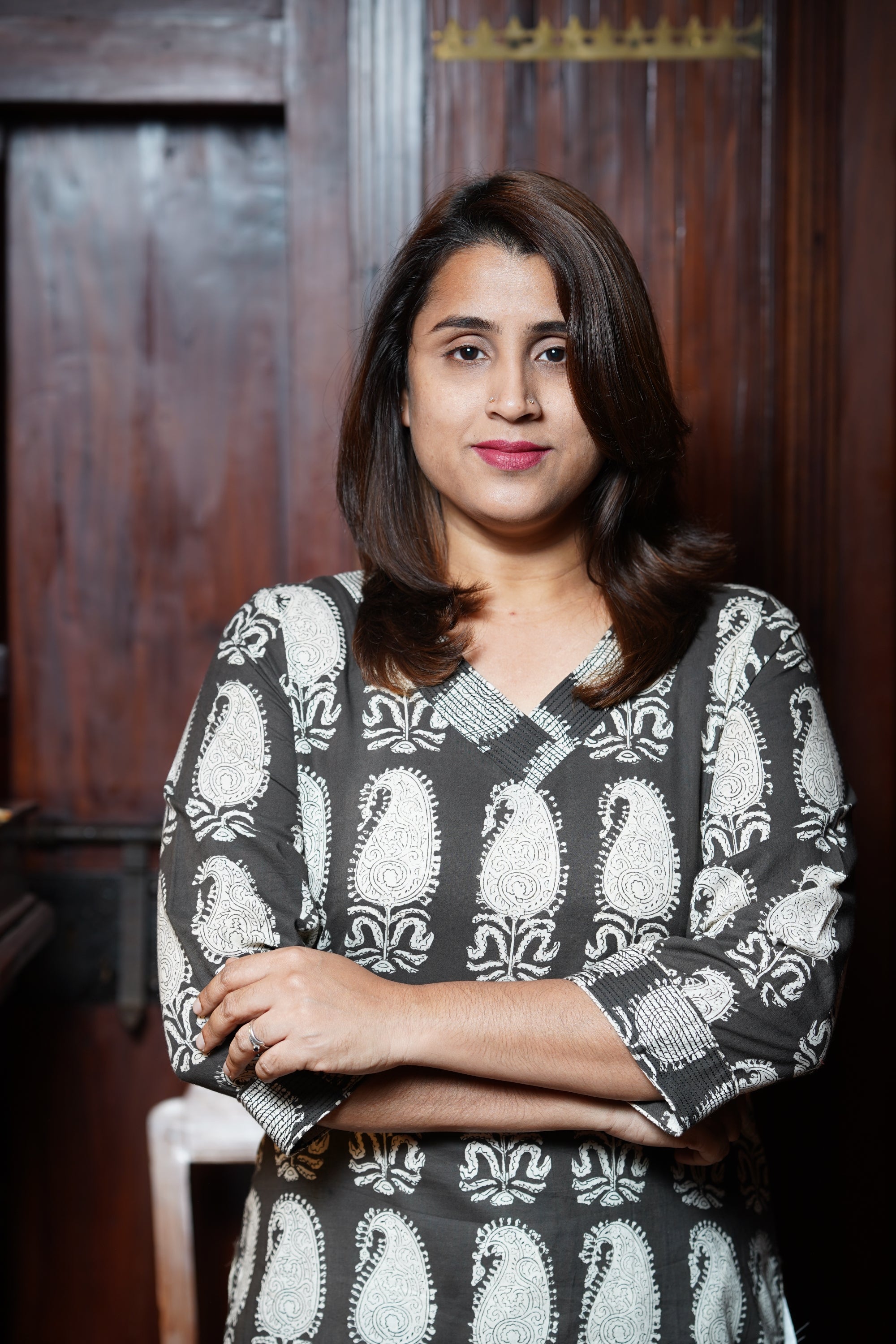 Hand Block Printed Cotton Straight Cut Kurthi With Running Stitch  on Neck And Sleeve