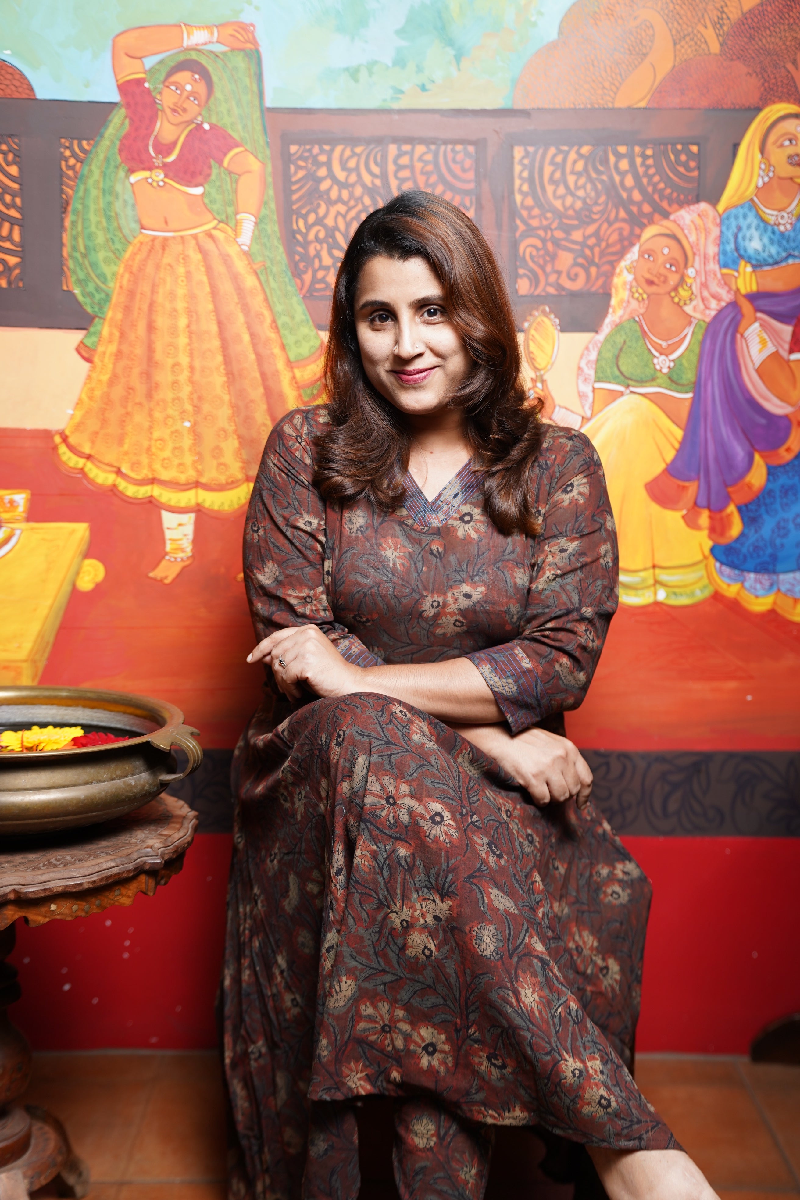 Hand Block Printed Vanaspathi Cotton Aline Princess Cut Kurthi With Pocket