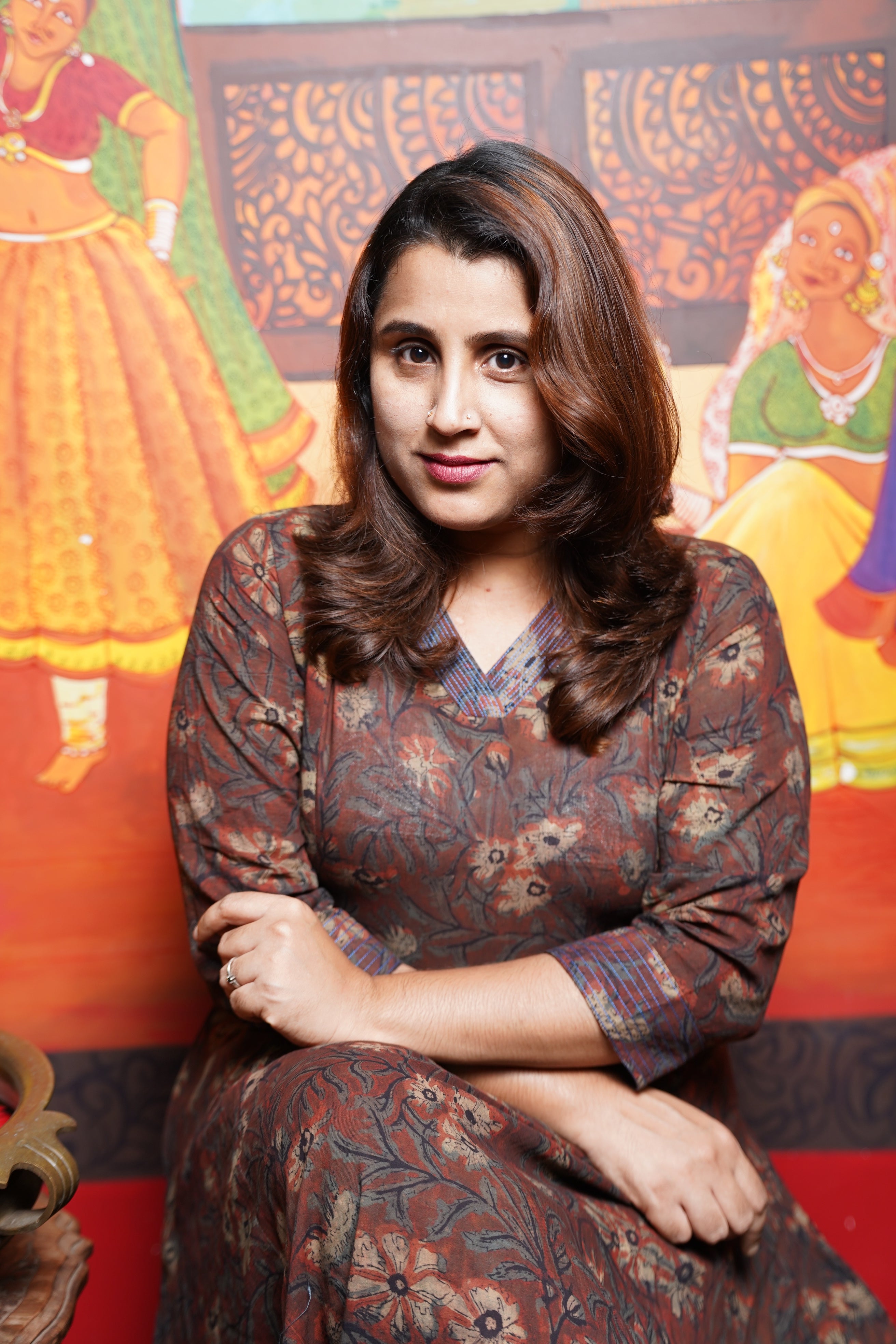 Hand Block Printed Vanaspathi Cotton Aline Princess Cut Kurthi With Pocket