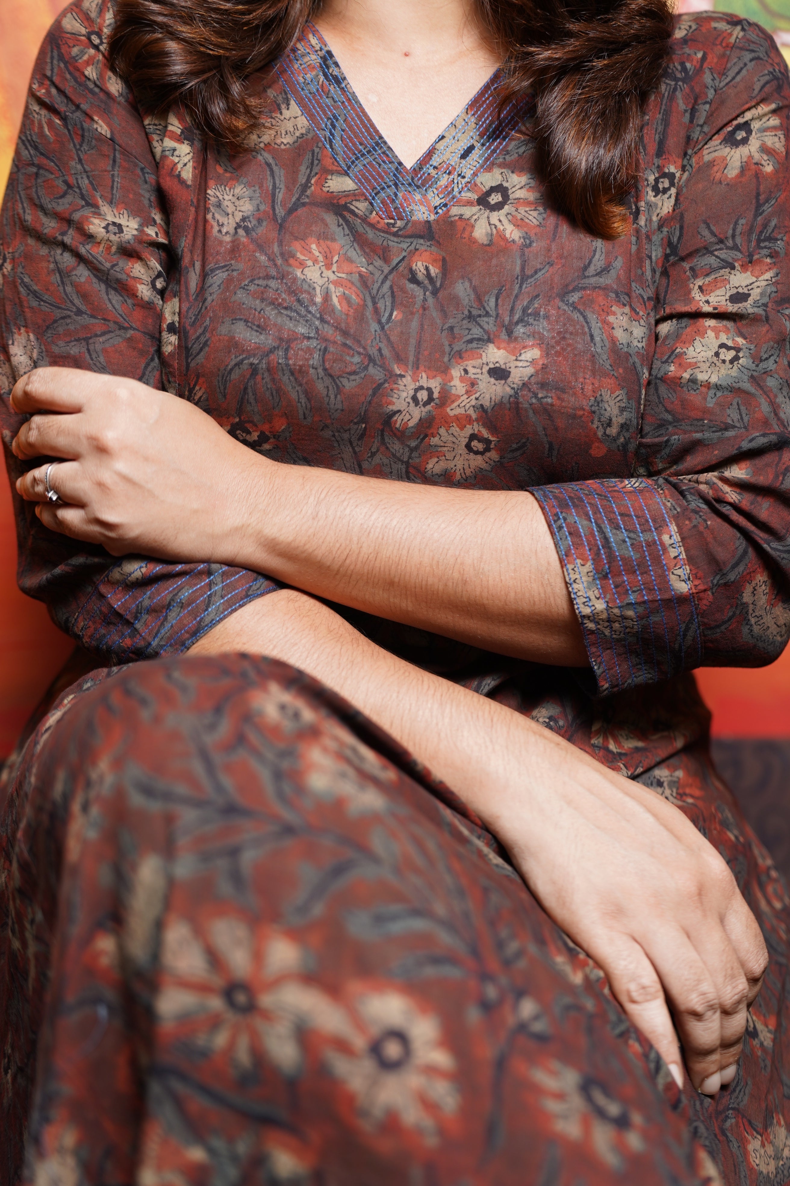 Hand Block Printed Vanaspathi Cotton Aline Princess Cut Kurthi With Pocket