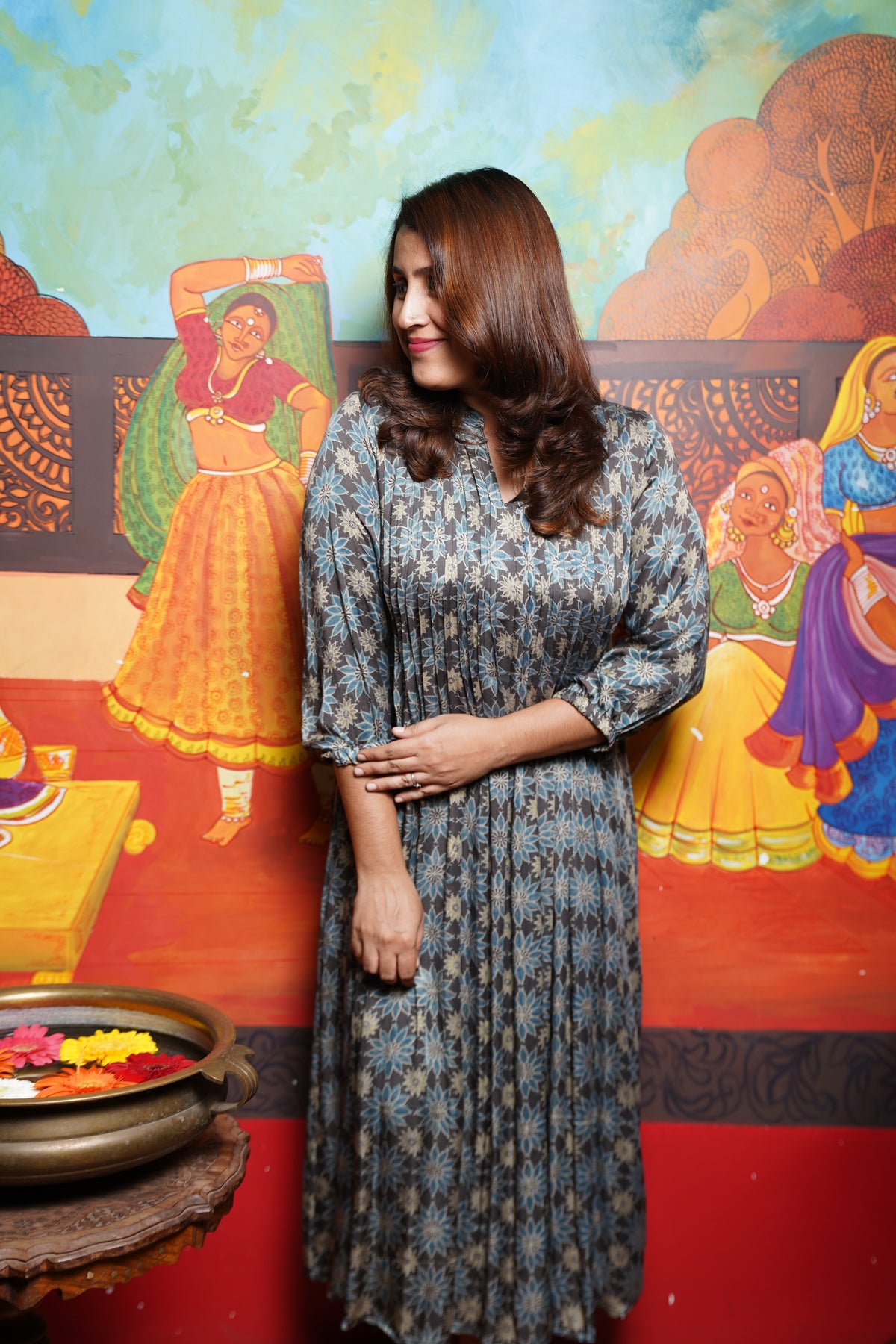 Hand block printed Modal Silk Pintuck Aline Princess cut Kurthi – Klum.in