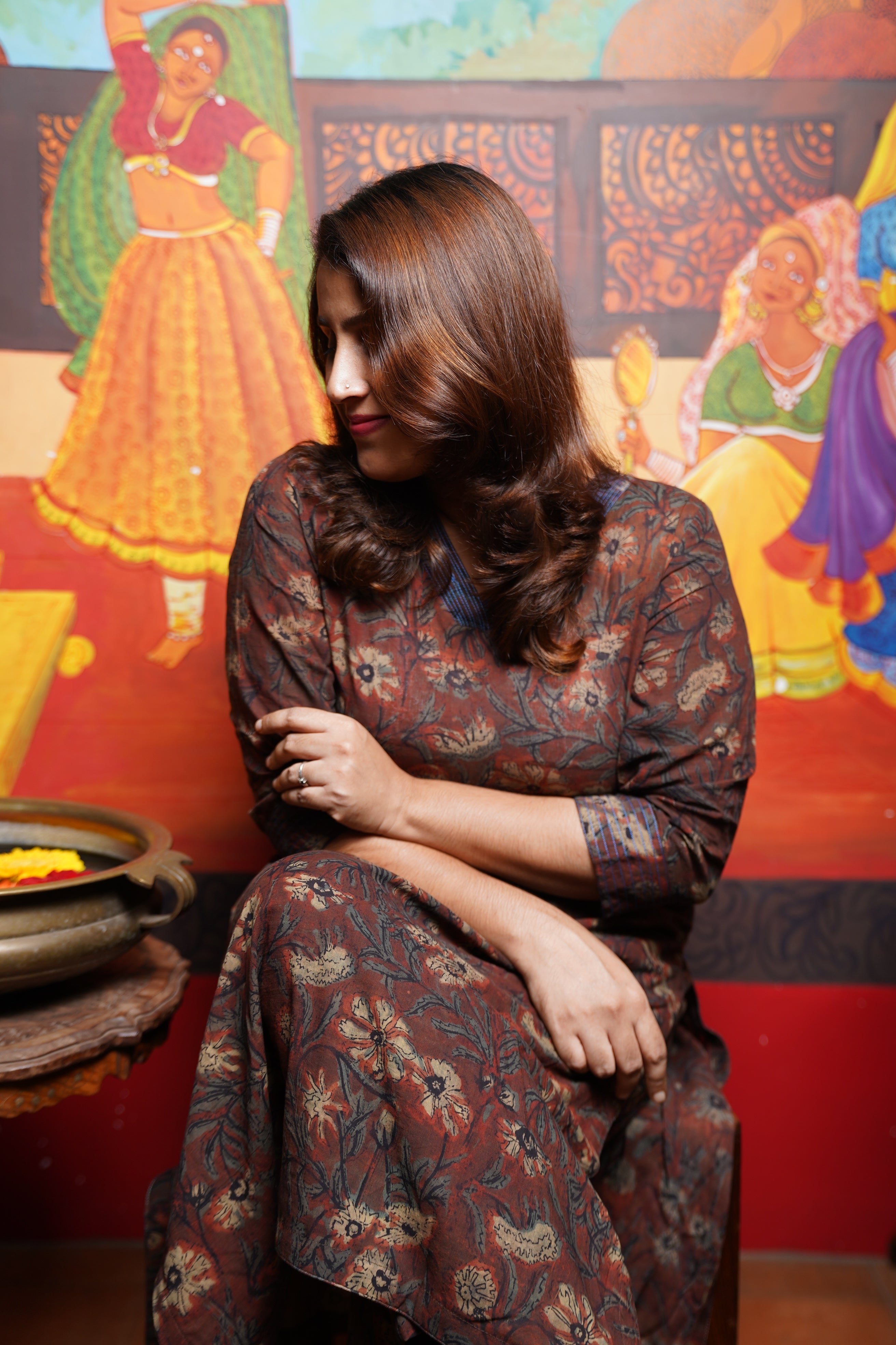 Hand Block Printed Vanaspathi cotton Straight cut Kurthi Set With Running Thread on Sleeve and Neck