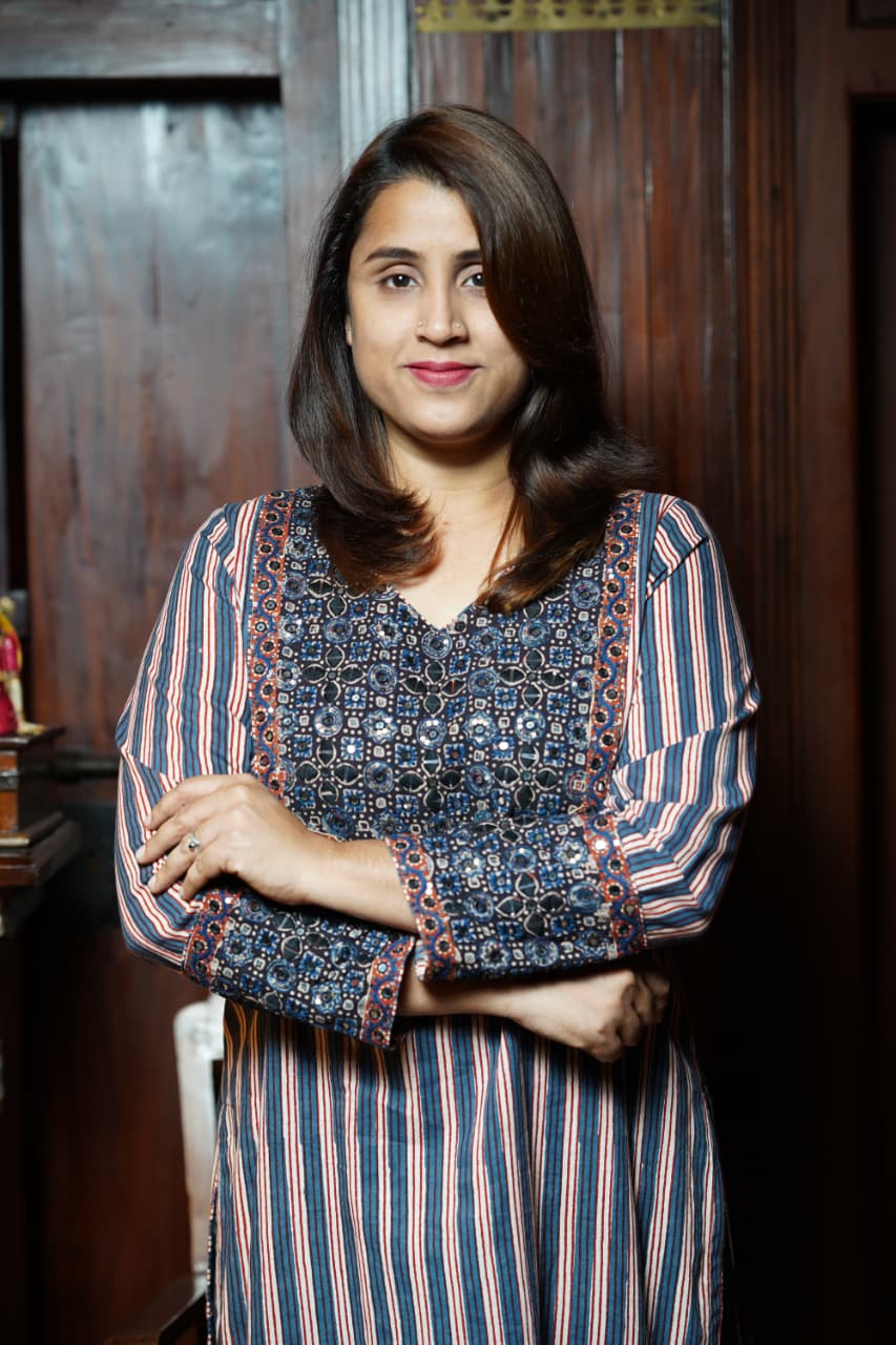 Hand Block Printed Ajrakh Cotton straight Cut Kurthi with Hand Work