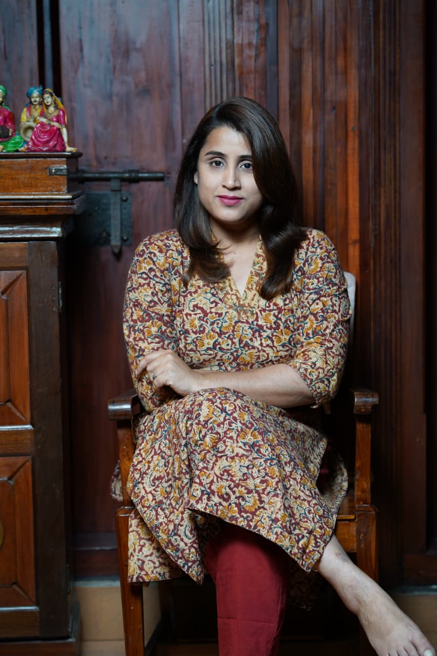 Hand Block Printed Kalamkari Cotton Straight Cut Kurthi With Running Stitch on Neck and Sleeve