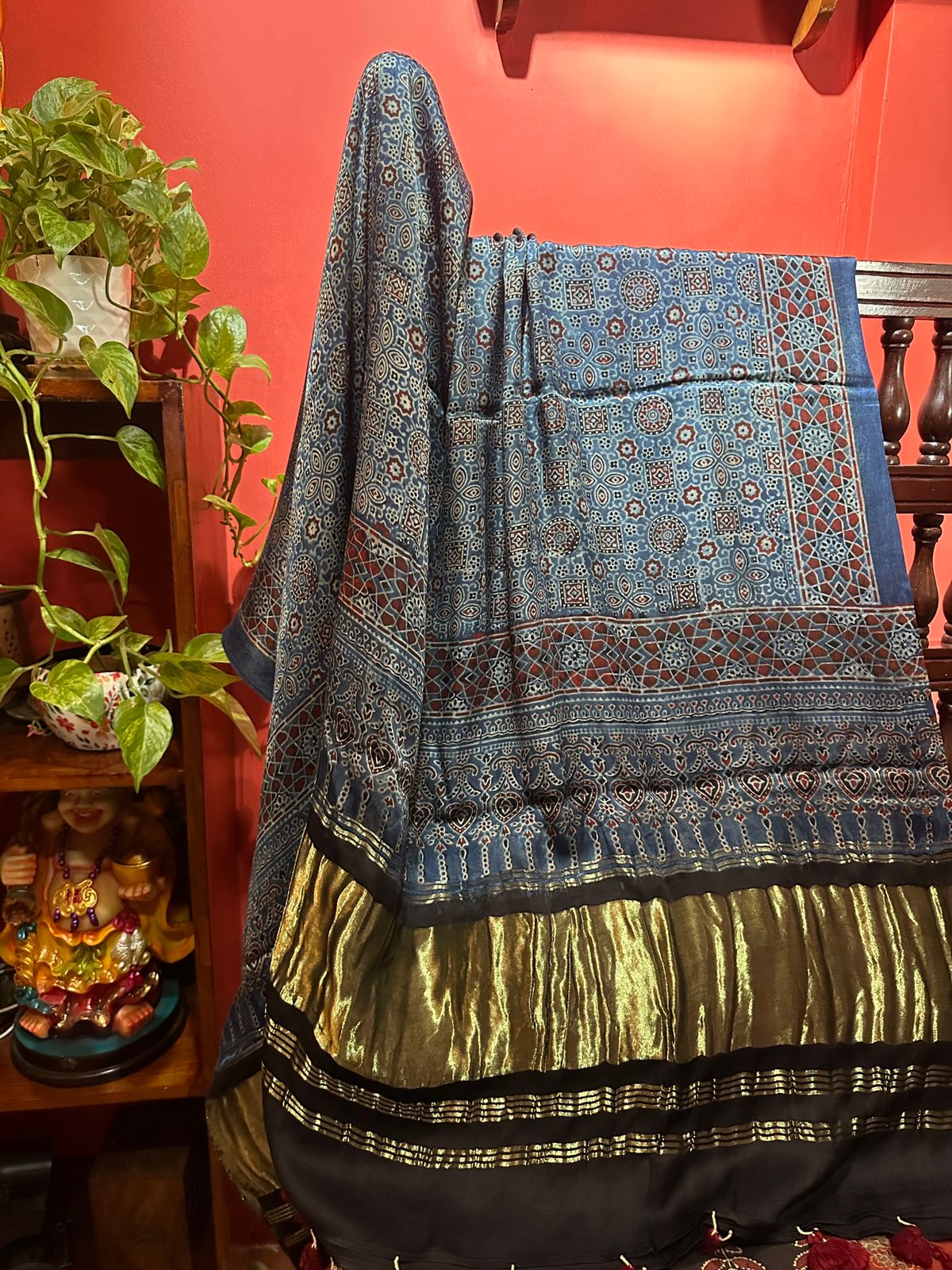 Ajrakh Handblock Printed Pure Modal Jerry Dupatta