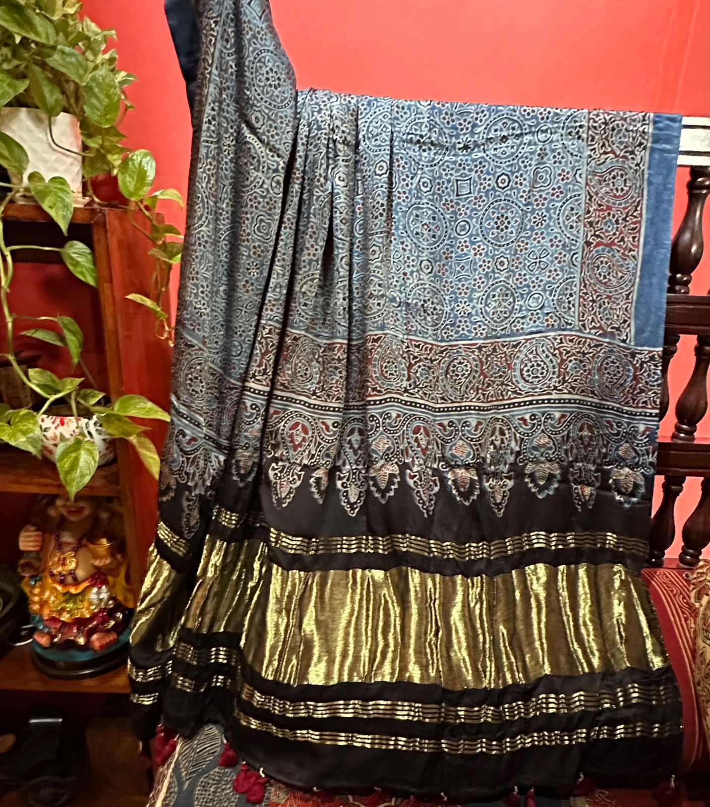 Ajrakh Handblock Printed Pure Modal Jerry Dupatta