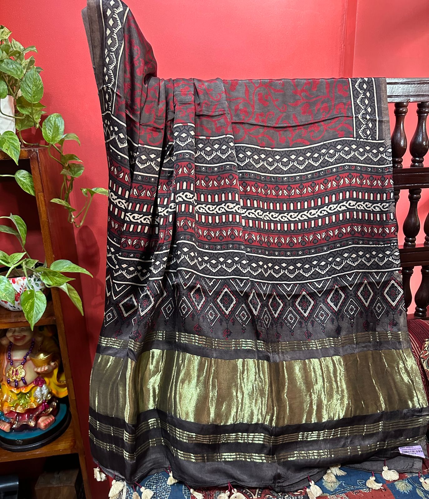 Ajrakh Handblock Printed Pure Modal Jerry Dupatta