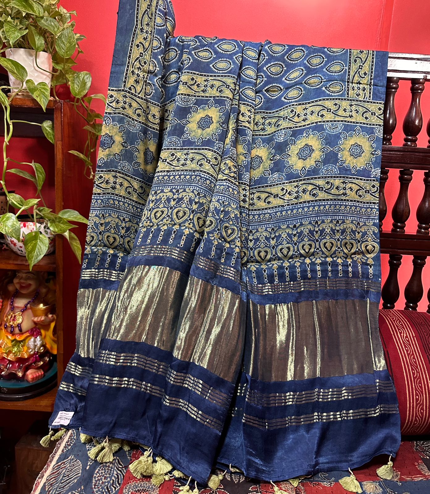 Ajrakh Handblock Printed Pure Modal Jerry Dupatta
