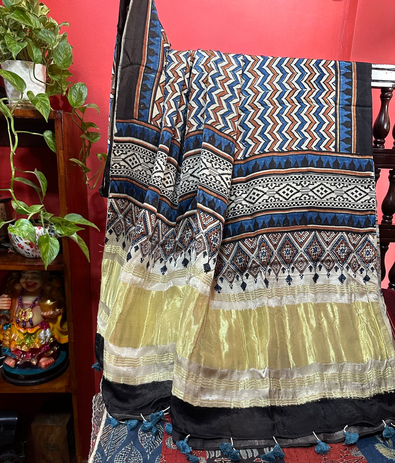 Ajrakh Handblock Printed Pure Modal Jerry Dupatta